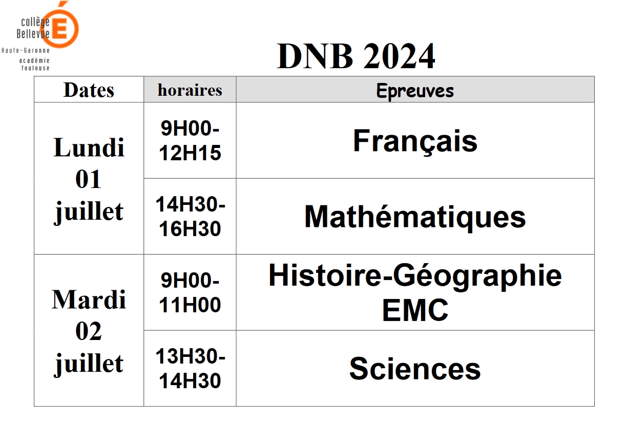 Les dates du DNB 2024 Dernières infos Bellevue de Toulouse